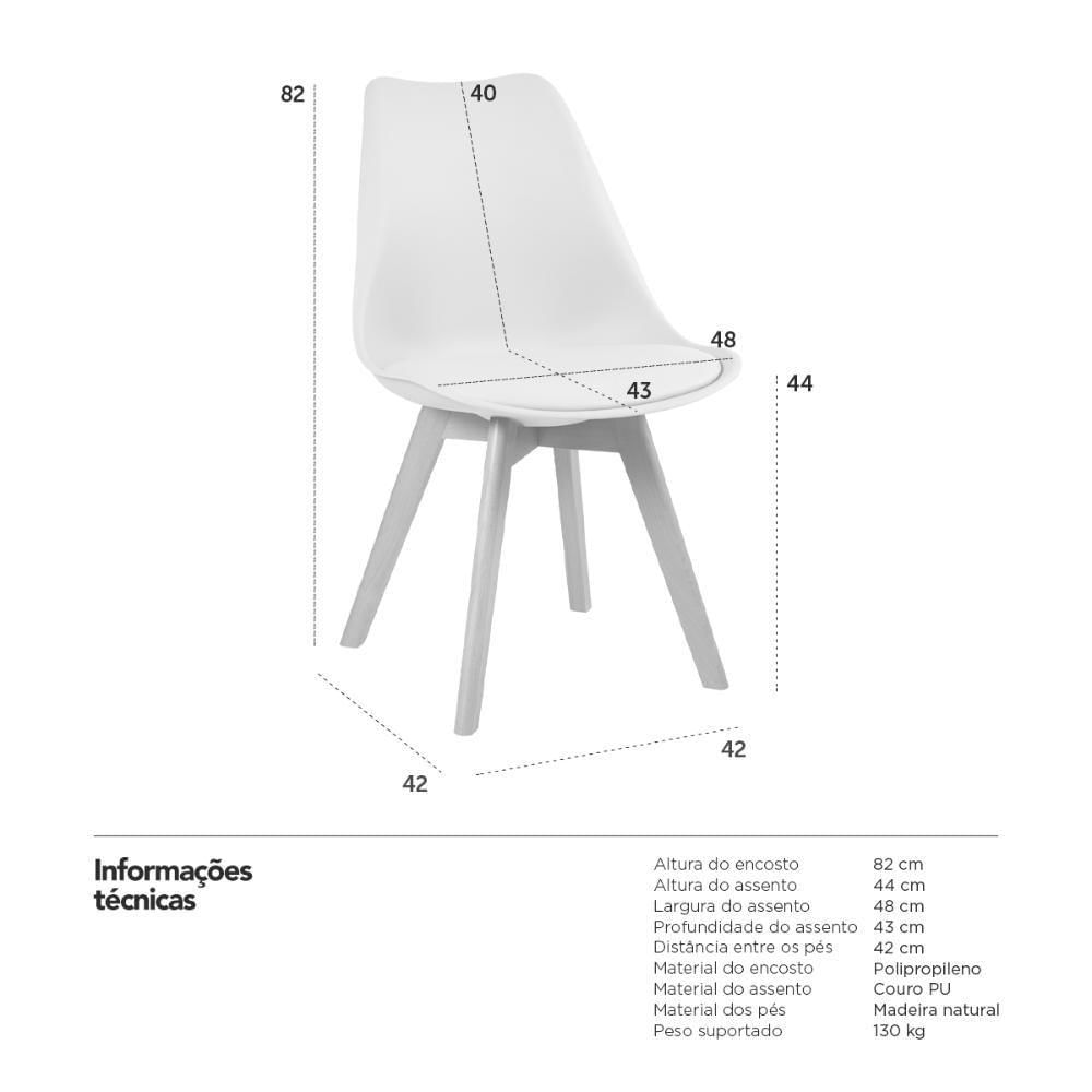 Kit 4 Cadeiras Com Assento Estofado Leda Branco