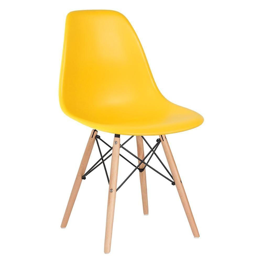 Cadeira Charles Eames Eiffel Dsw Com Pés De Madeira Clara Amarelo