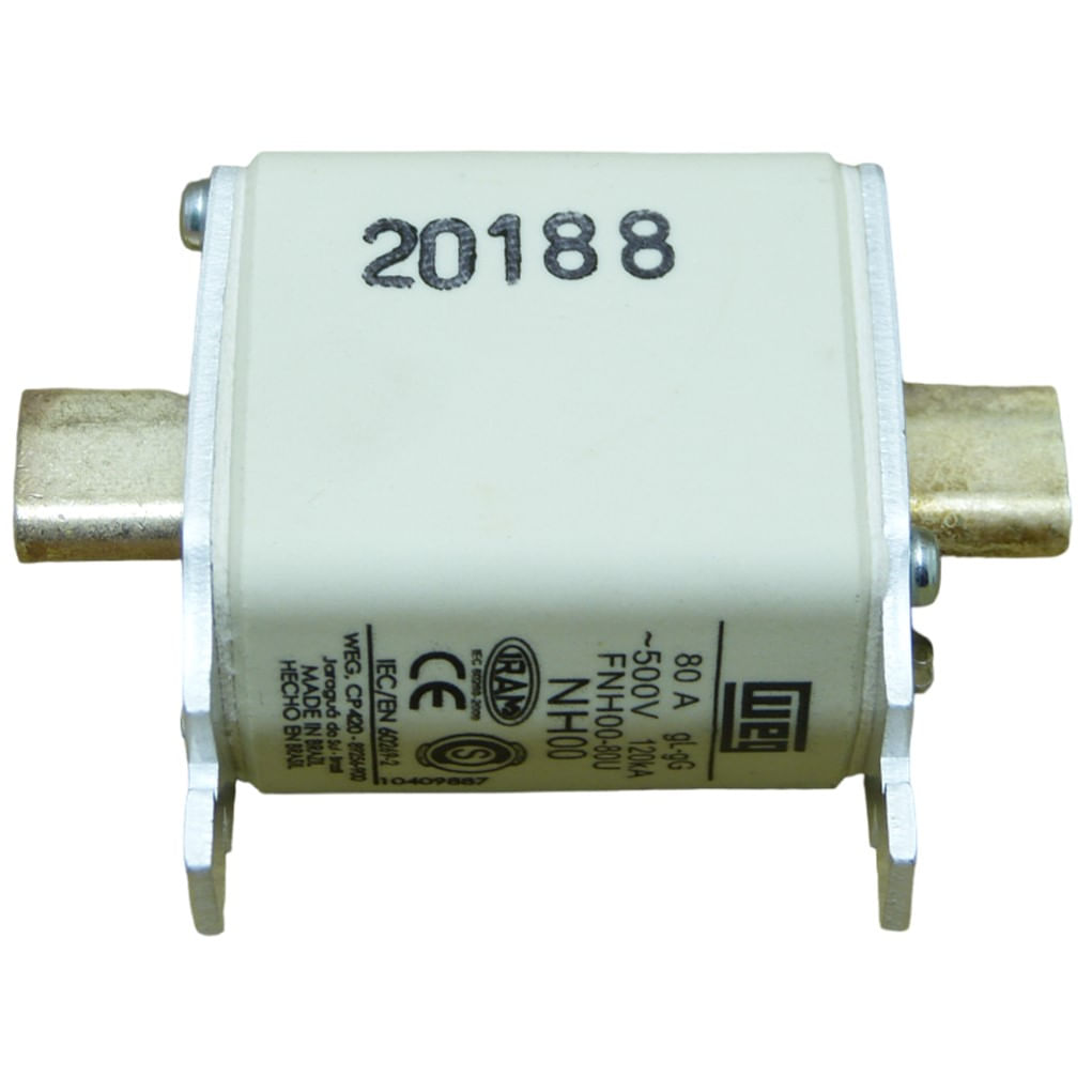 Fusível Retardado Weg FNH00-80U 80 Amp 500 V Ca 120Ka (Tipo Nh00) Ar Tipo Nh Contato Faca