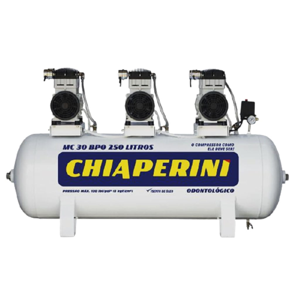 Compressor Chiaperini MC 30 BPO 250 Litros 6 cv Monofásico Isento de Óleo