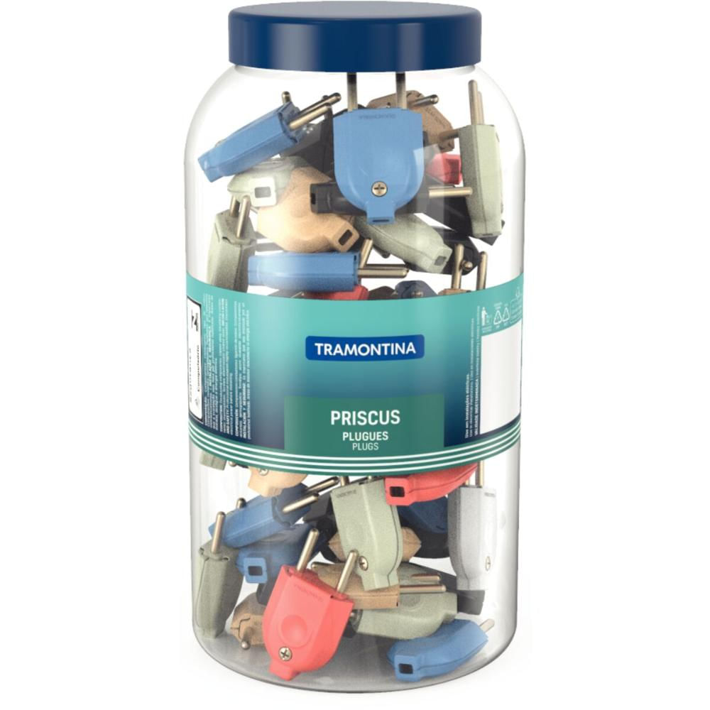 Plugues macho 2P 10A 250V~ - Embabalem em pote grande com 6 cores de plugues