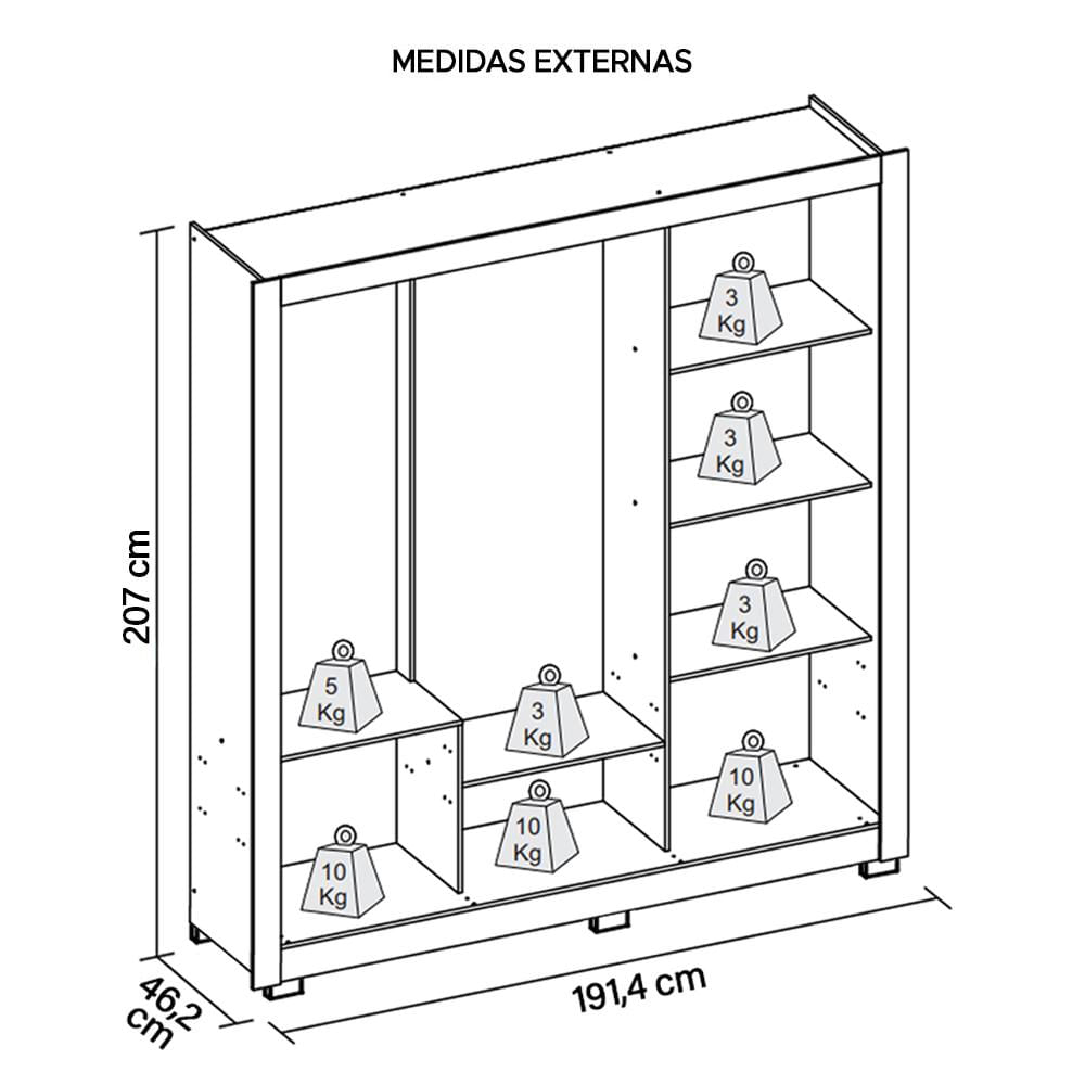 Guarda Roupa 3 Portas 2 Gavetas Espelho 8 Pés New Glass