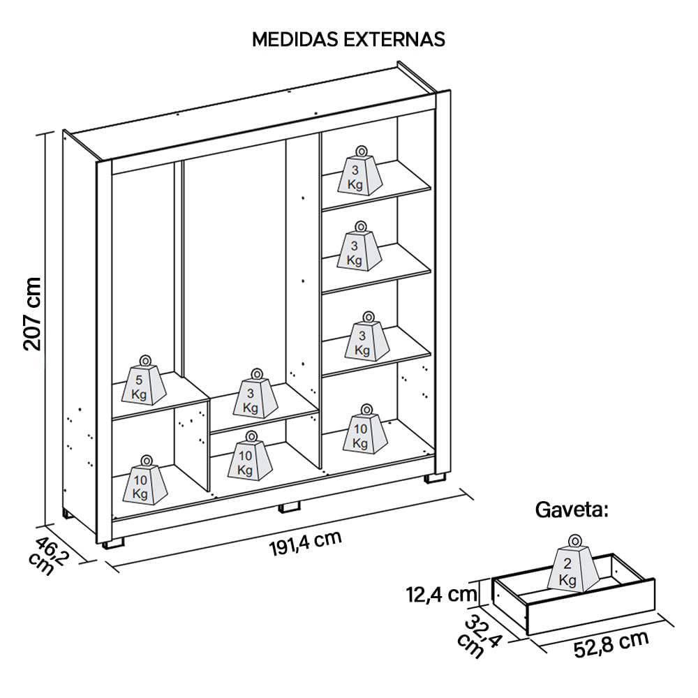 Guarda Roupa 3 Portas 4 Gavetas Com 8 Pés Branco New Glass