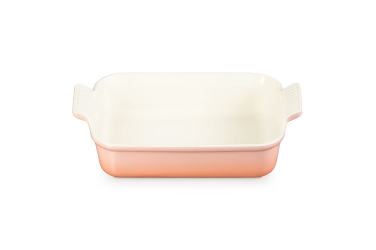 KIT LE CREUSET TRAVESSA RETANGULAR HERITAGE 26CM E 2 PRATOS RASOS 22CM SAN FRANCISCO EM CERÂMICA PESSEGO PÊCHE