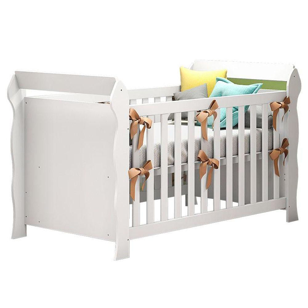 Quarto De Bebê 4 Portas Ternura Baby Com Berço Lara Branco Brilho Com Colchão - Incorplac