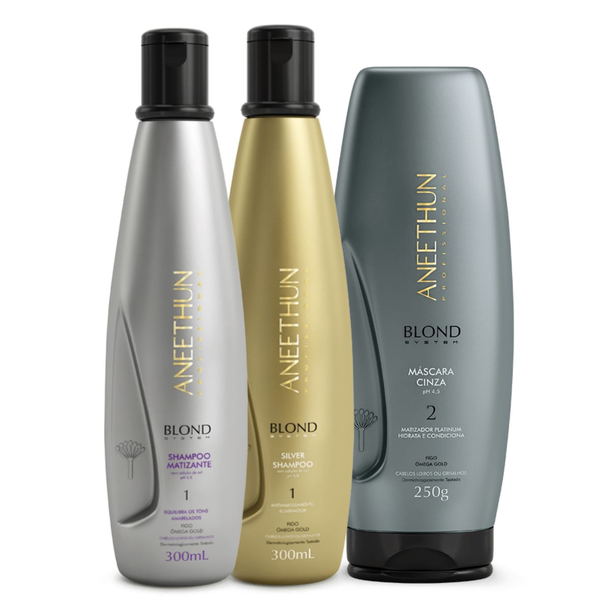 Kit Aneethun Blond System SH M. + SH S. + Mask Cinza 250g