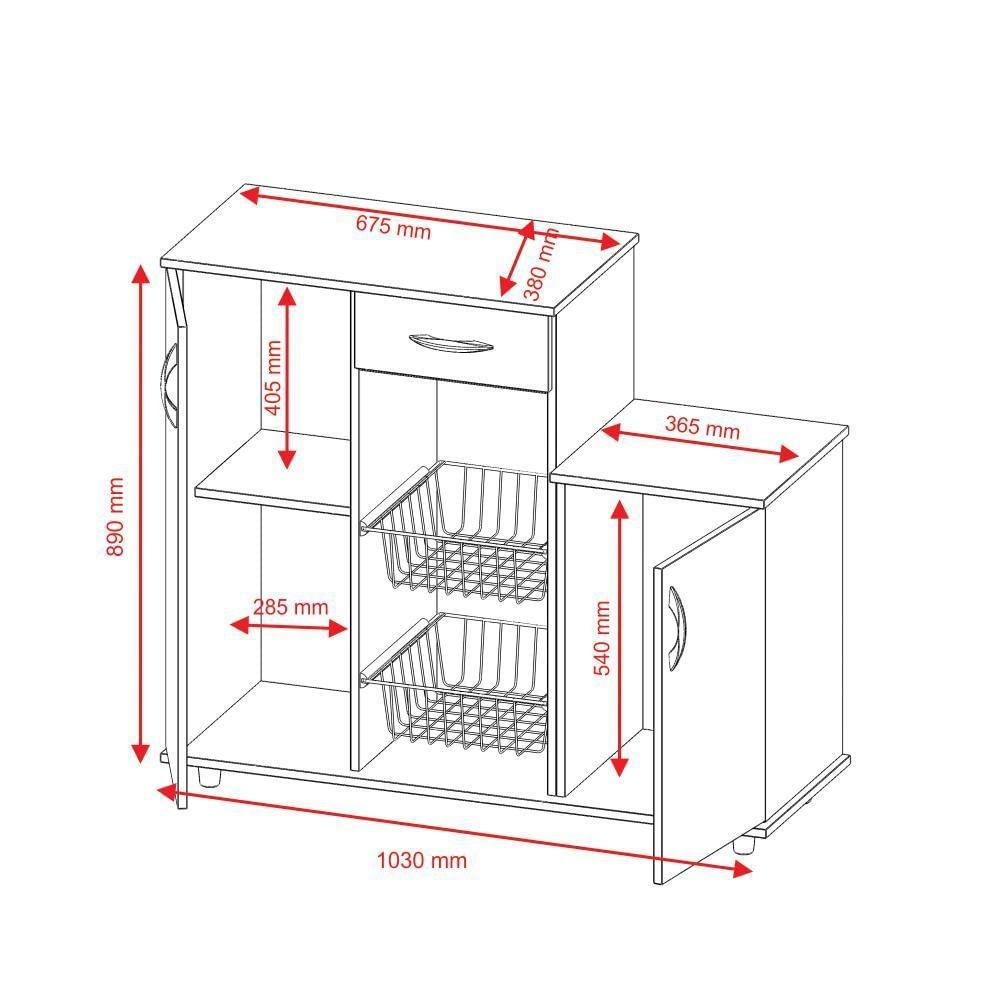 Fruteira Armário Balcão Multiuso Cozinha Diva Branco