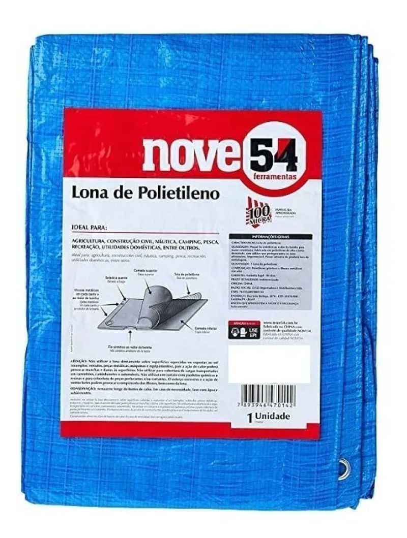 Lona Impermeável Multiuso Nove54 Para Piscina Carreta 100 Micras Leve 4x4 Metros Azul