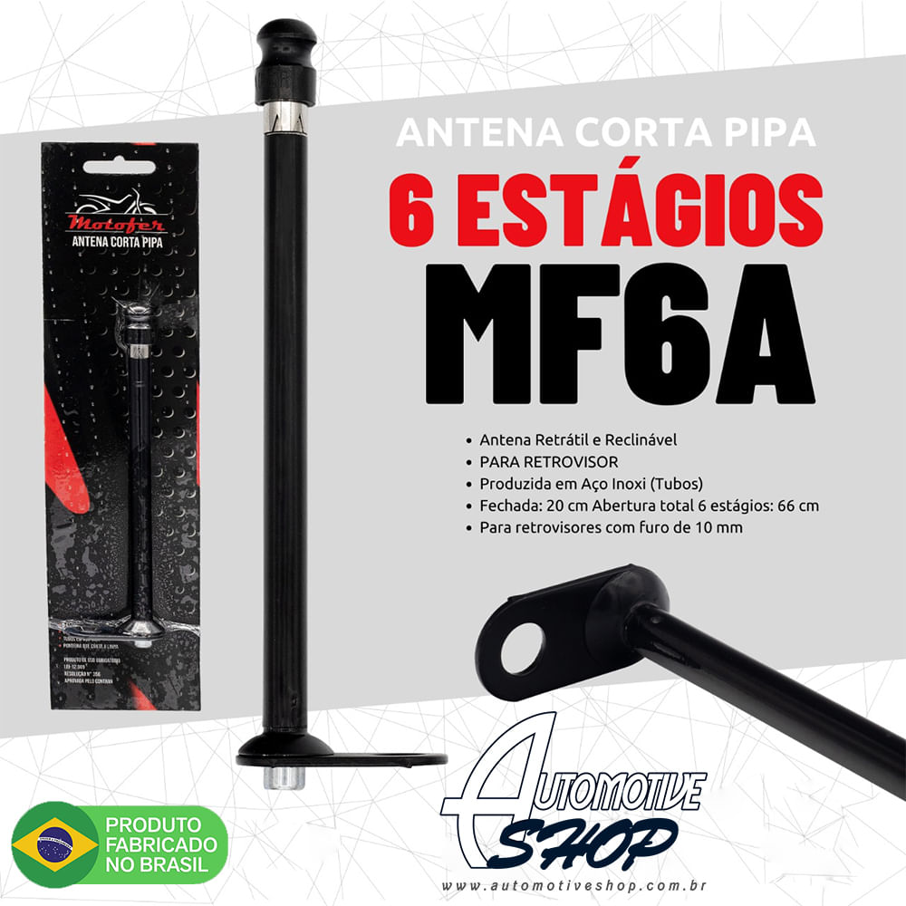 Antena Corta Pipa Moto Retrátil Retrovisor Aço Inox Pto MF6A