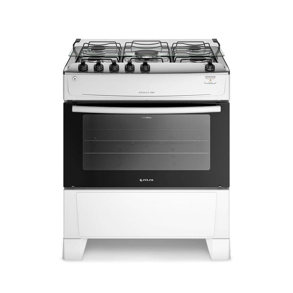 Fogão 5 Bocas Monaco Top Com Mesa De Inox Atlas Branco Bivolt