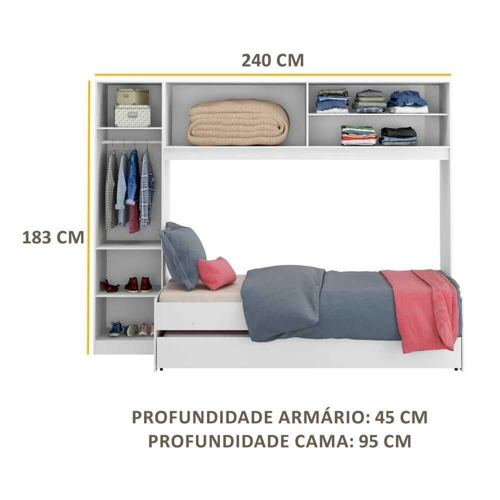 Bicama Com Guarda-roupa Para Colchão 88 X 188 Cm Multimóveis Branca