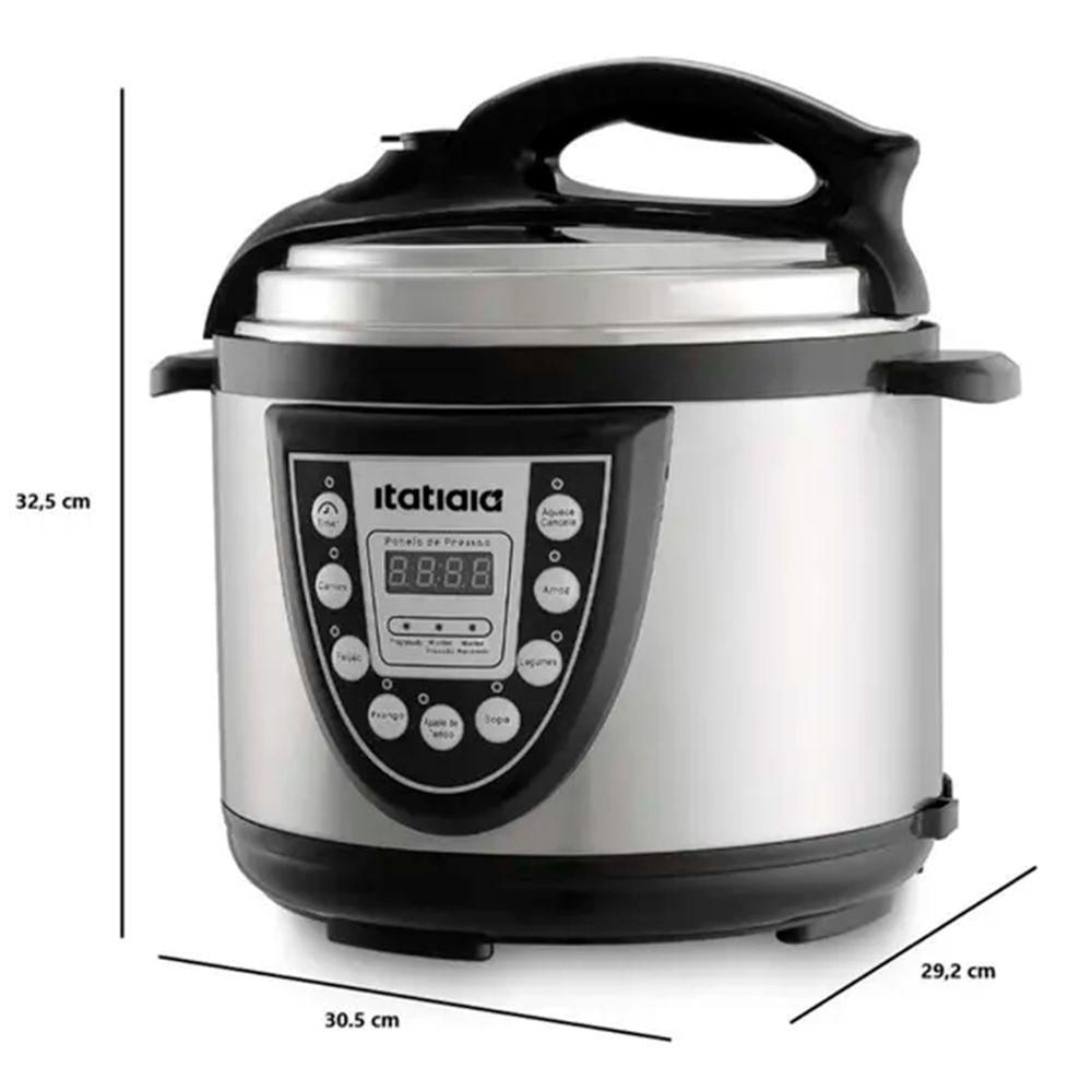 Panela de Pressão Eletrica Midi 5L Inox com Preto 220V