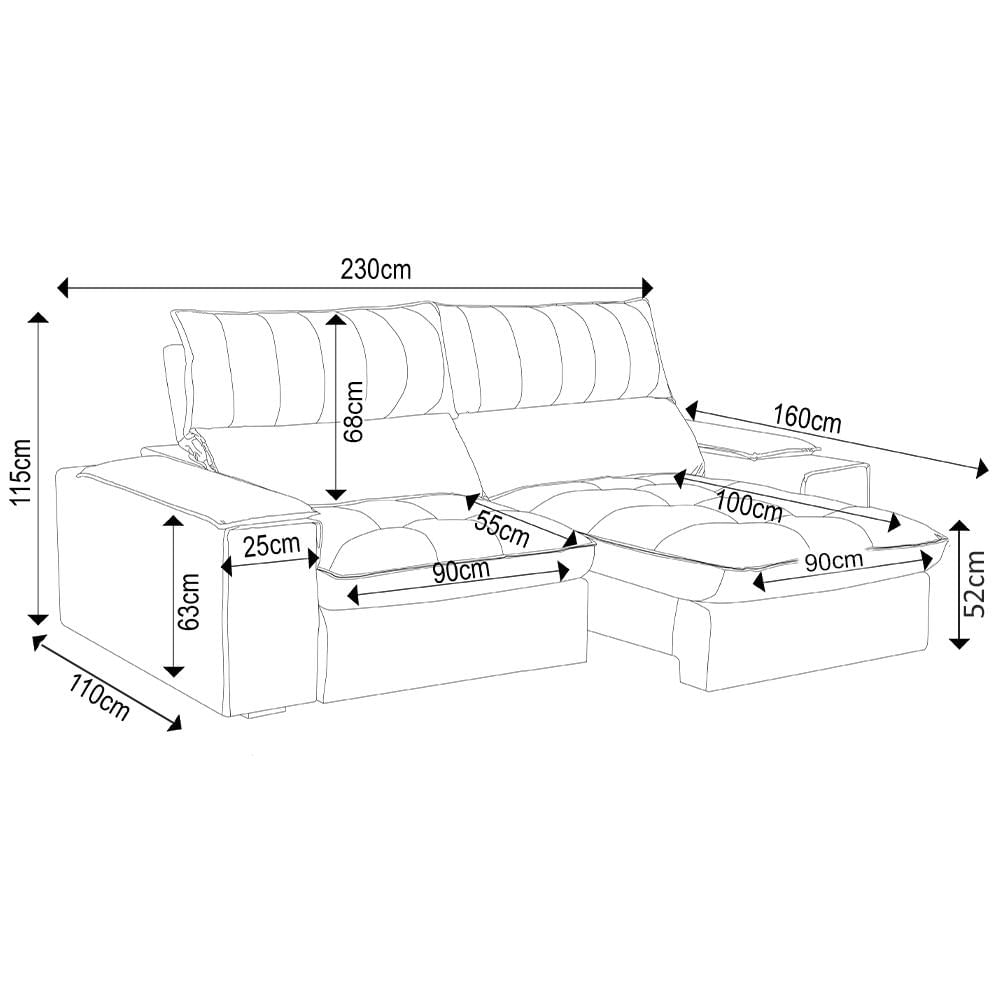 Sofá Retrátil 3 Lugares com Porta Copo 230cm Andes F05 Veludo Marrom Escuro - Mpozenato