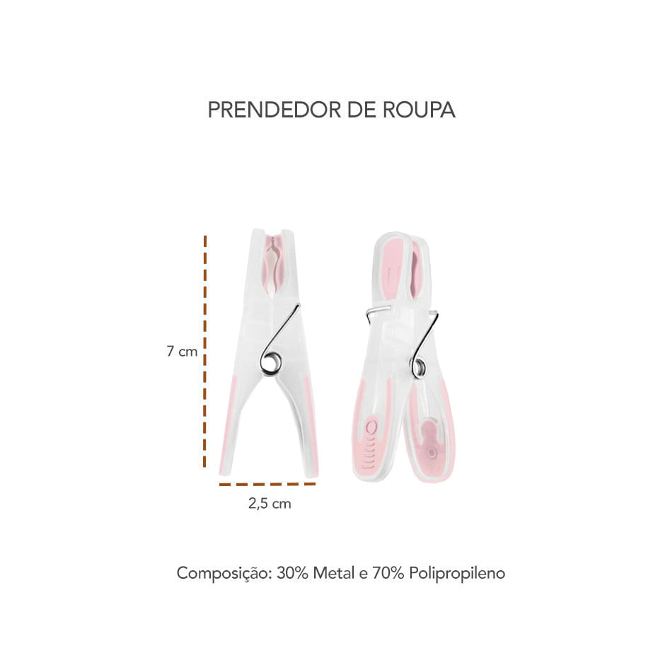 Prendedor de Roupa Formato Anatomico Rosa Kit 12un