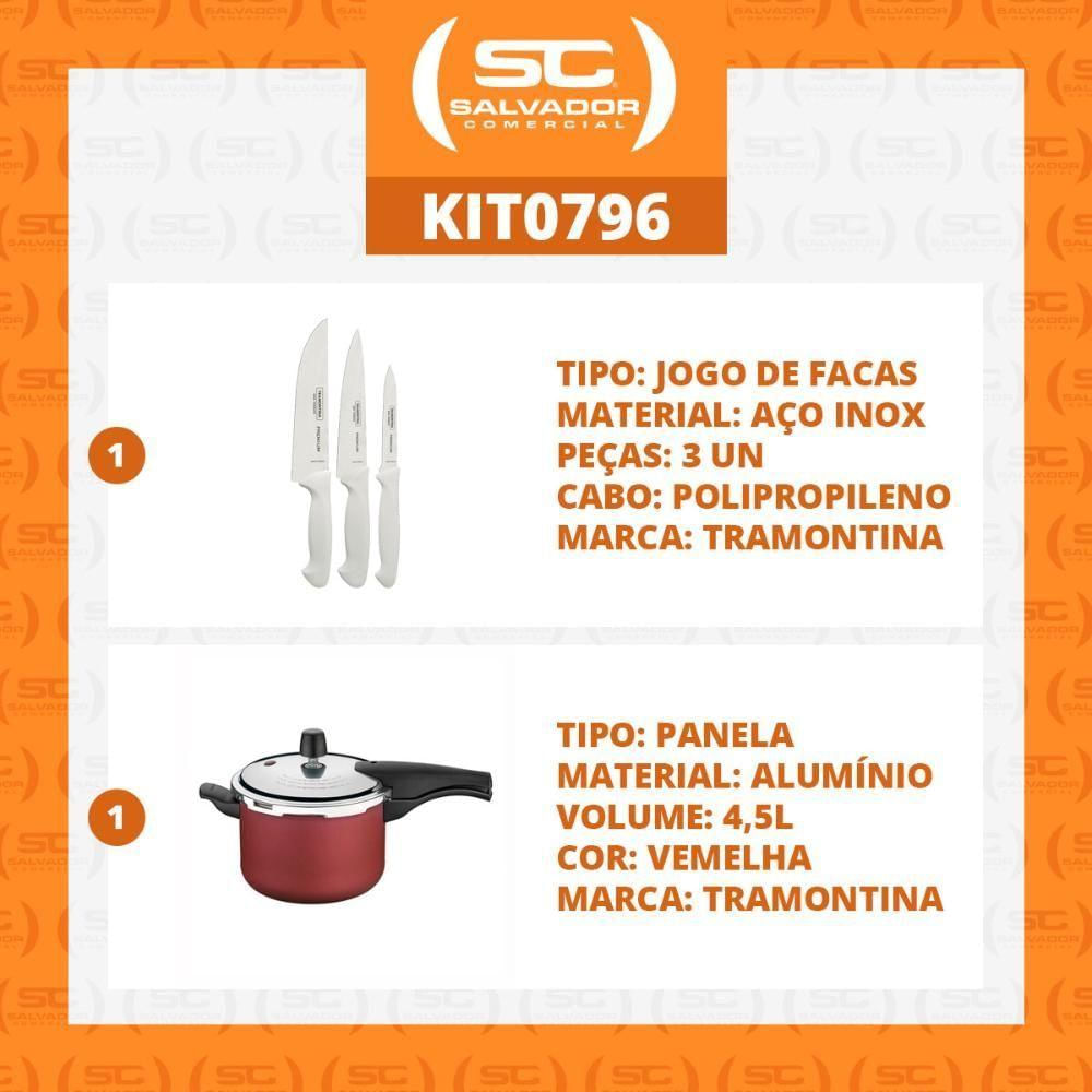 Kit - Faqueiro Premium 3 Peças + Panela De Pressão 4,5 Vancouver Vermelho - Tramontina