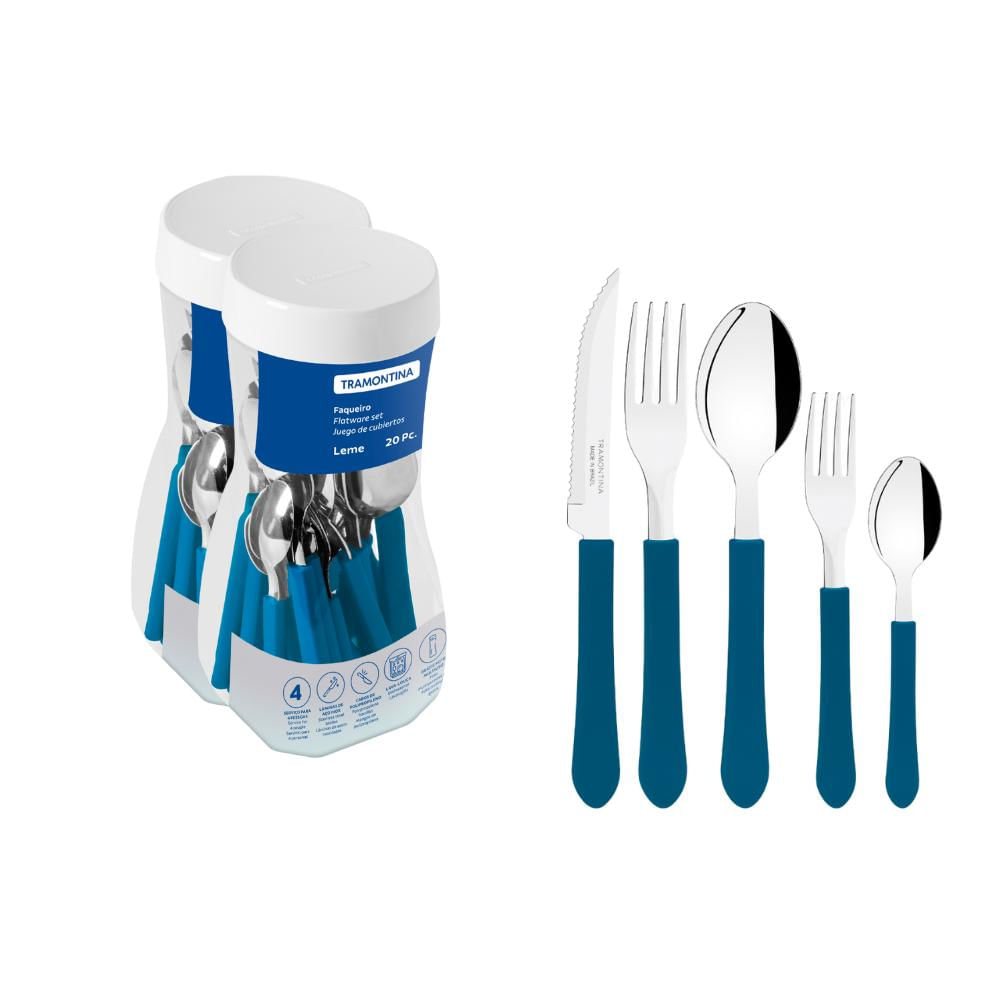 Faqueiro Talheres Leme Inox 40 Peças Tramontina Azul