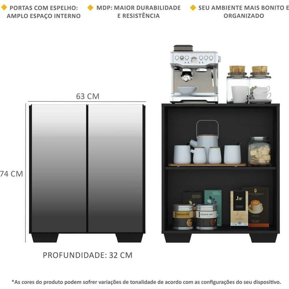 Aparador Com Espelho Multimóveis Cantinho Do Café Com 2 Portas Preto