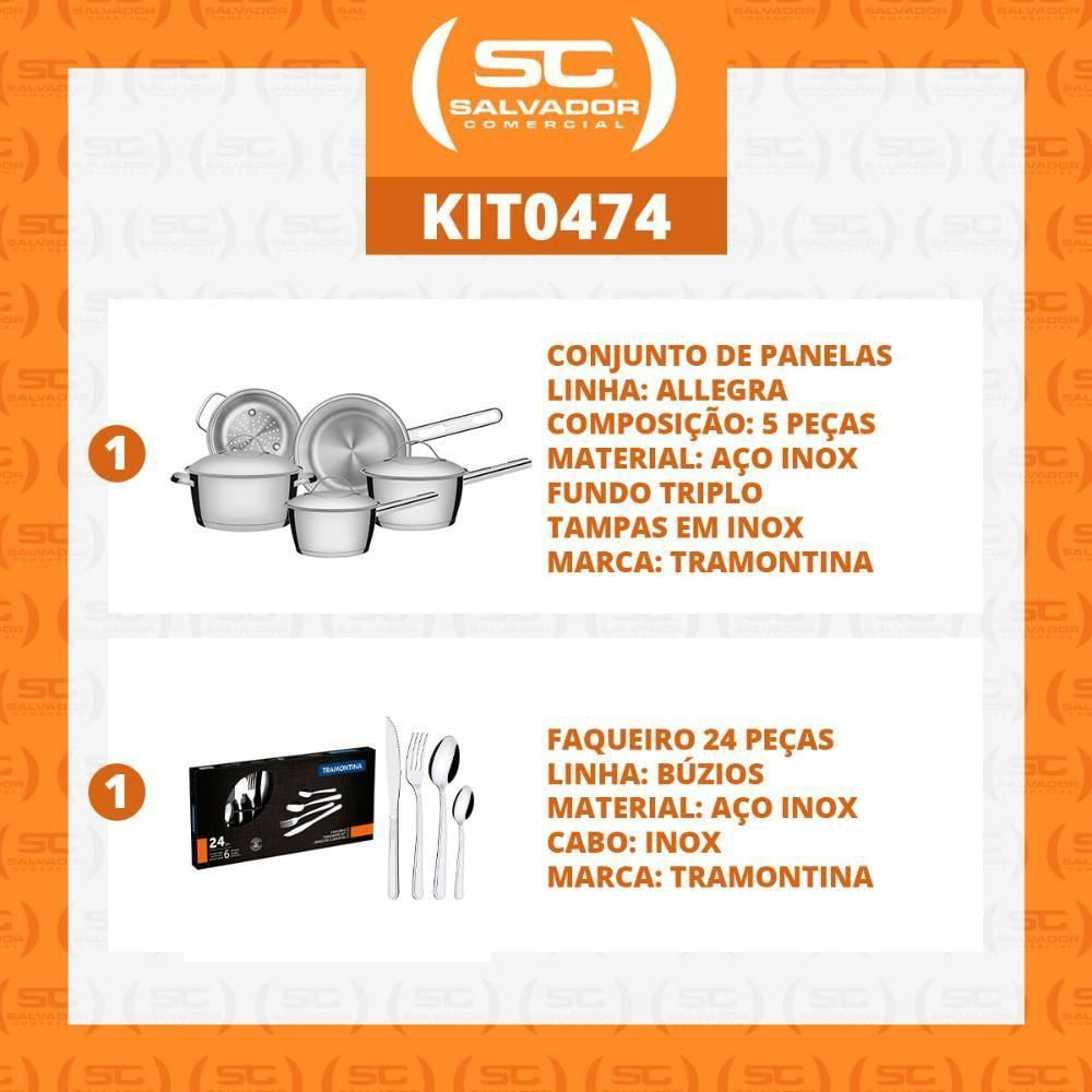 Kit - Jogo De Panelas Allegra 5 Pçs Inox + Faqueiro Inox Buzios 24pçs - Tramontina