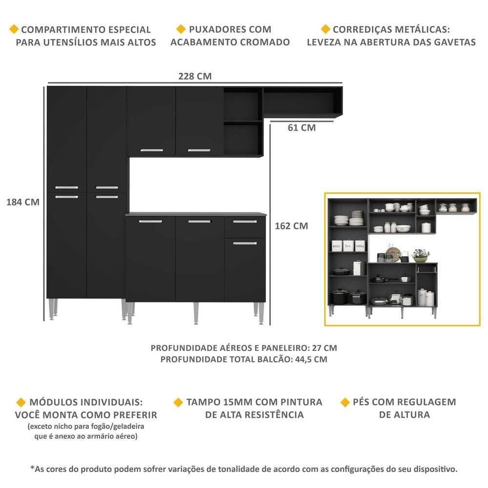 Cozinha Compacta Multimóveis Pequim Fg2933 Com Armário E Balcão Preta