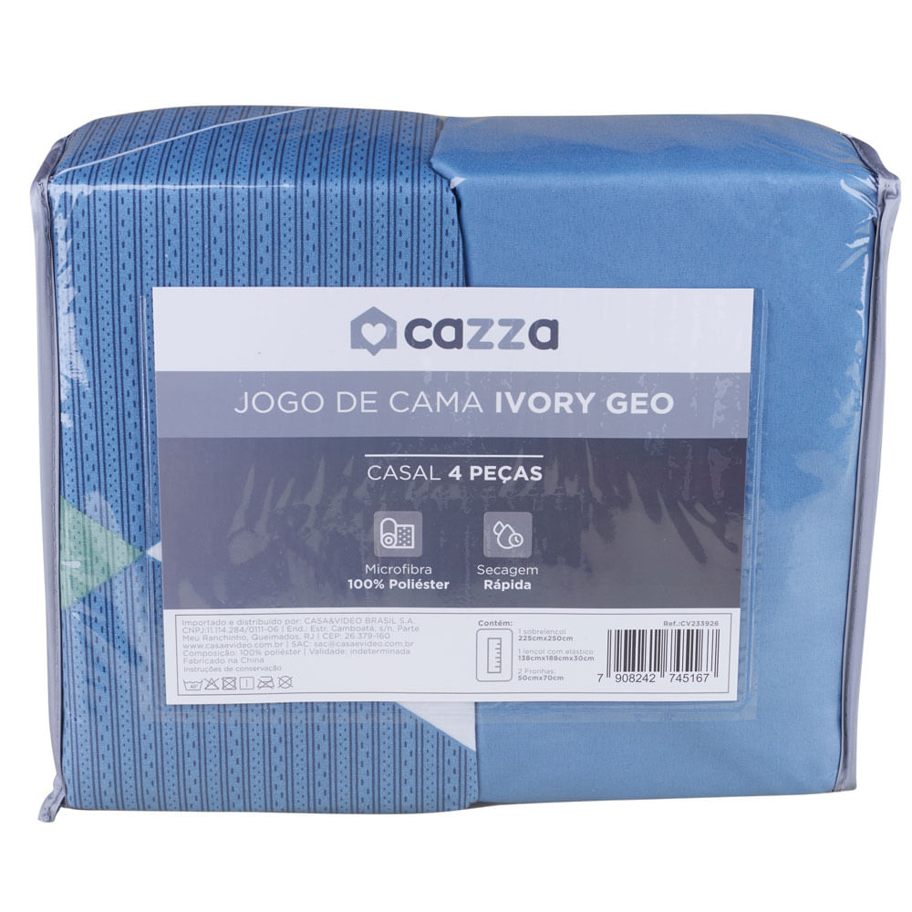 Jogo de Cama Casal Cazza Ivory Geo em Microfibra Estampado 4 Peças - Item Sortido