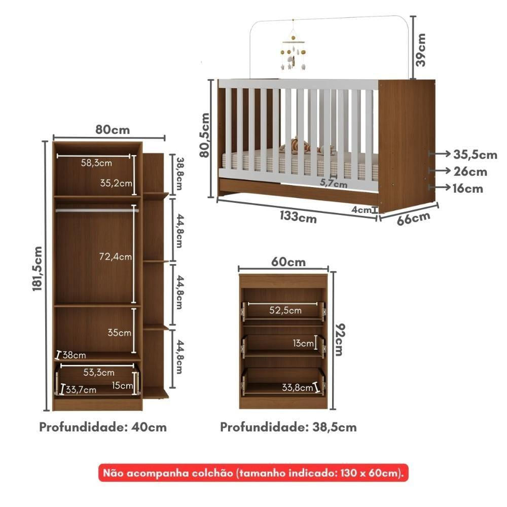 Quarto Infantil Completo Doce De Leite Multimóveis Mp4237 Madeirado/branco Madeirado/branco