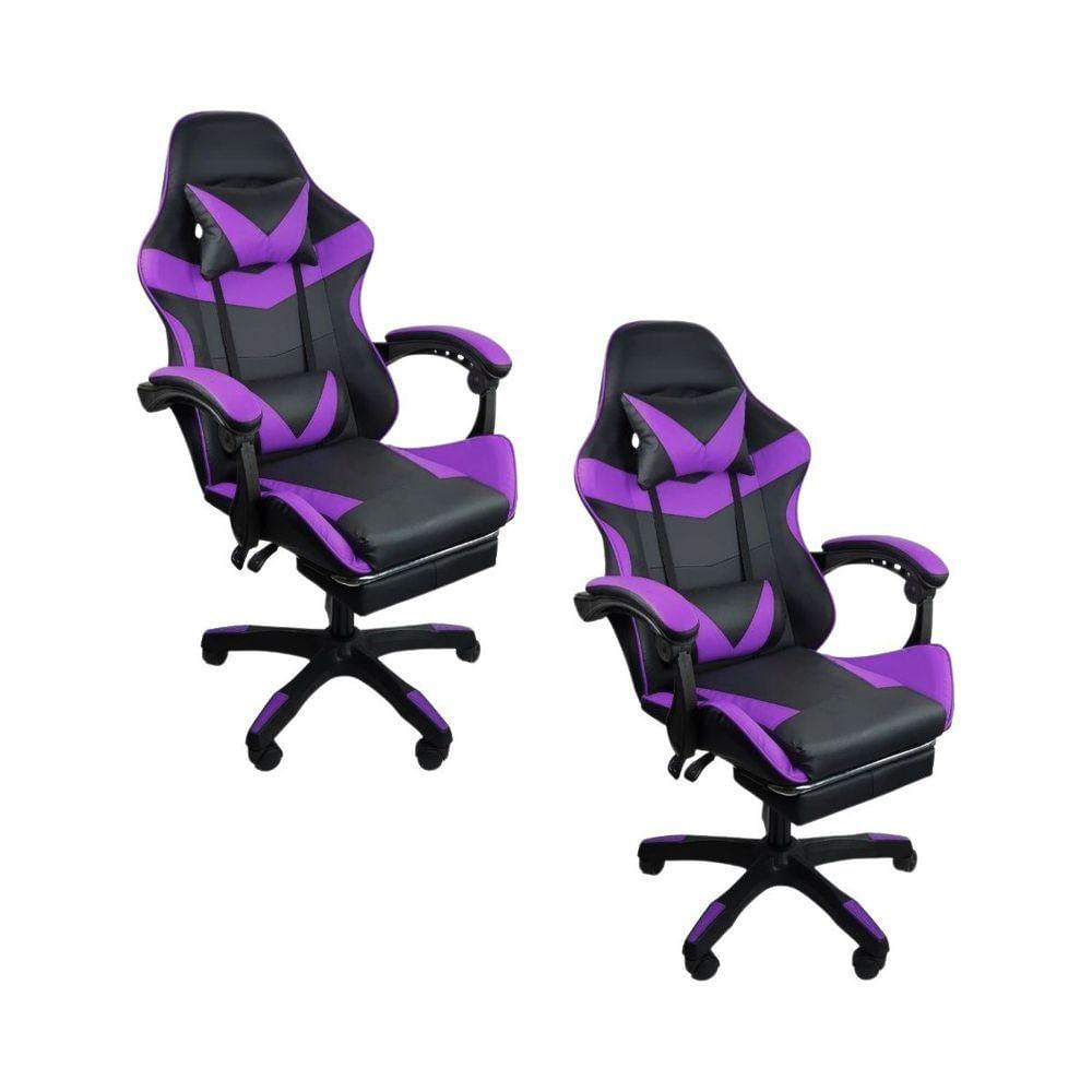 Kit 2 Cadeiras Gamer Stillus Ergonômica Com Apoio Para Os Pés Roxo