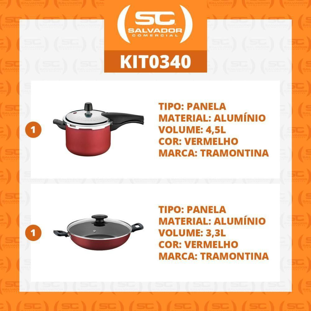 Kit - Panela De Pressão 4,5 Vancouver Vermelha + 1 Panela Wok 28cm - Tramontina