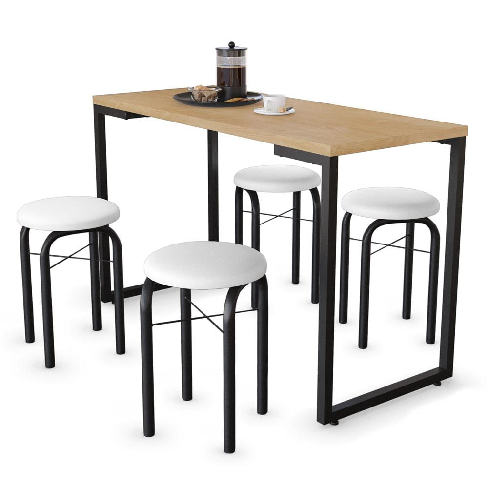 Conjunto Mesa de Cozinha Prattica Industrial 120cm com 4 Banquetas F02 Nature/Branco - Mpozenato