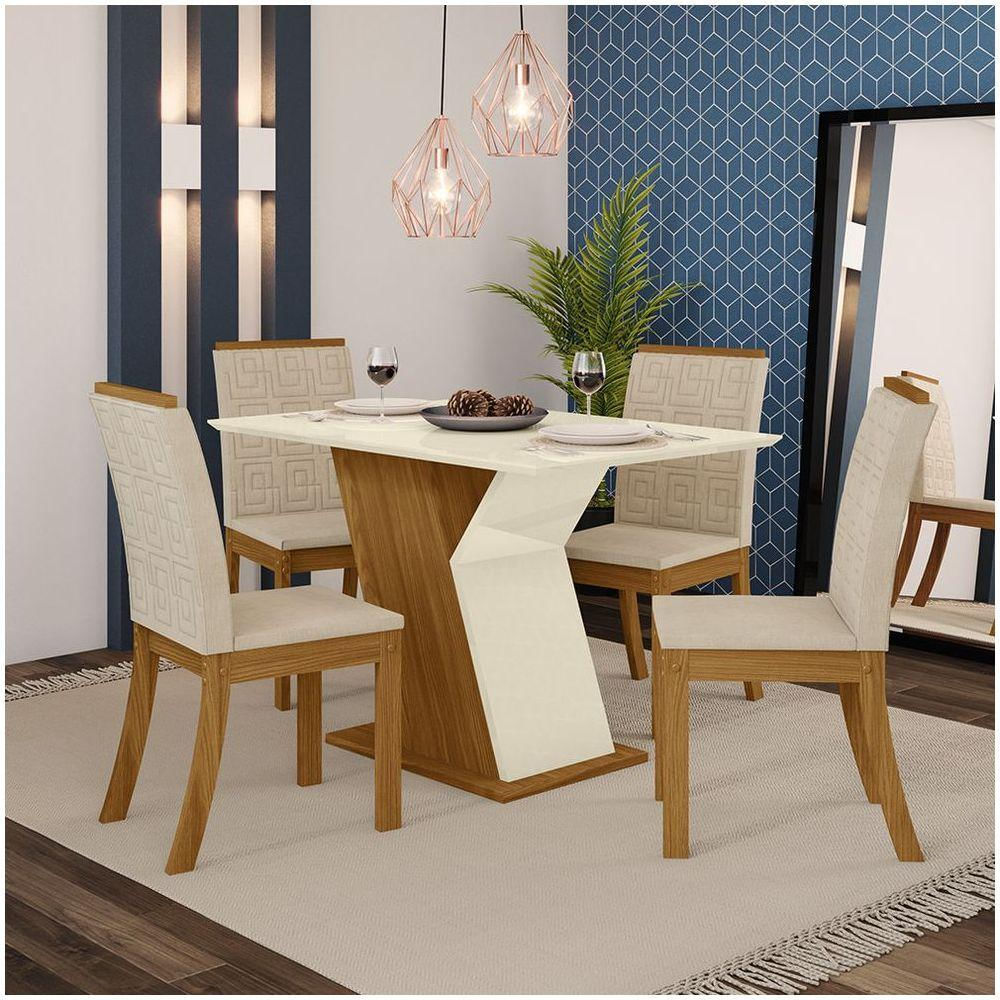 Conjunto Sala De Jantar Mesa 120cm 4 Cadeiras Kesha Casa 812