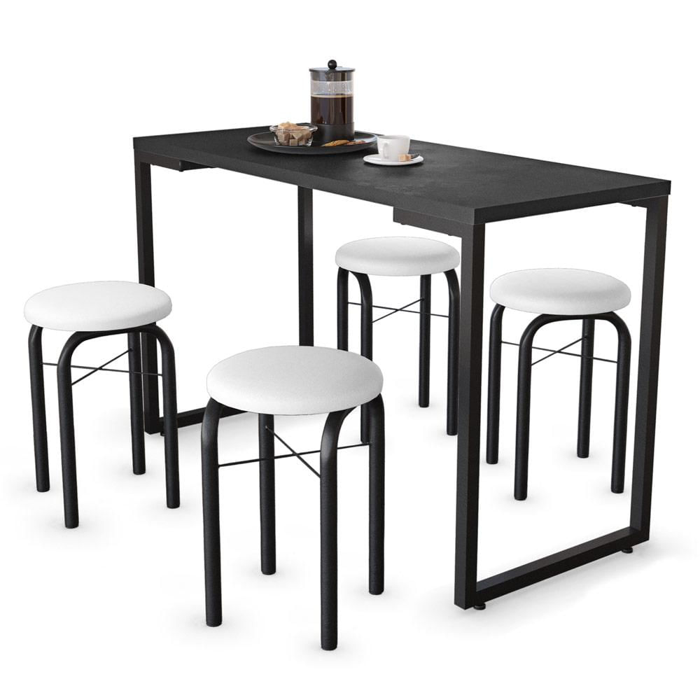 Conjunto Mesa de Cozinha Prattica Industrial 120cm com 4 Banquetas F02 Preto/Branco - Mpozenato