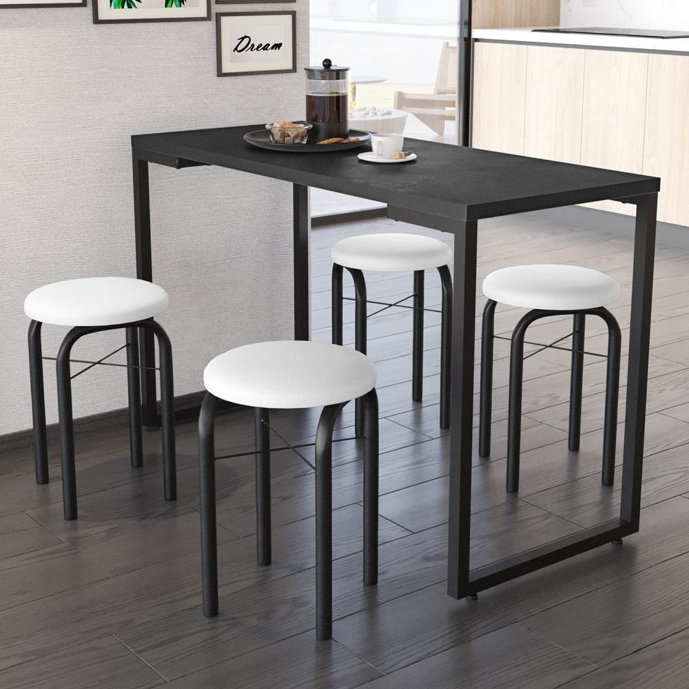 Conjunto Mesa de Cozinha Prattica Industrial 120cm com 4 Banquetas F02 Preto/Branco - Mpozenato