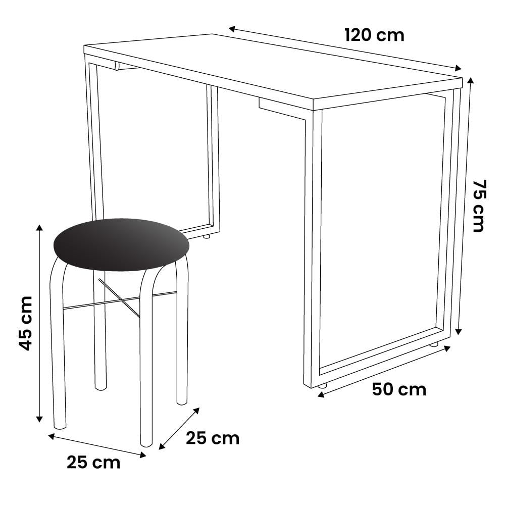 Conjunto Mesa de Cozinha Prattica Industrial 120cm com 4 Banquetas F02 Preto/Branco - Mpozenato