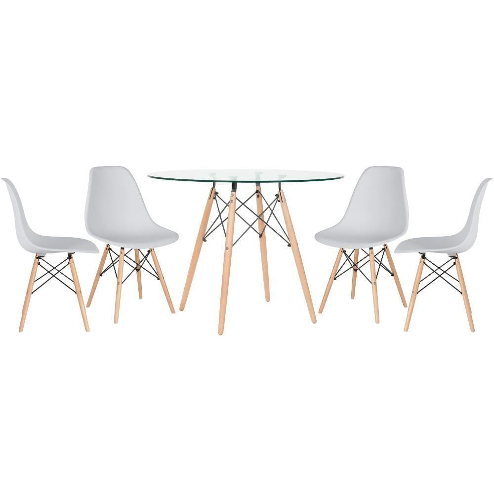 Mesa Redonda Eames 100cm + 4 Cadeiras Cinza Claro