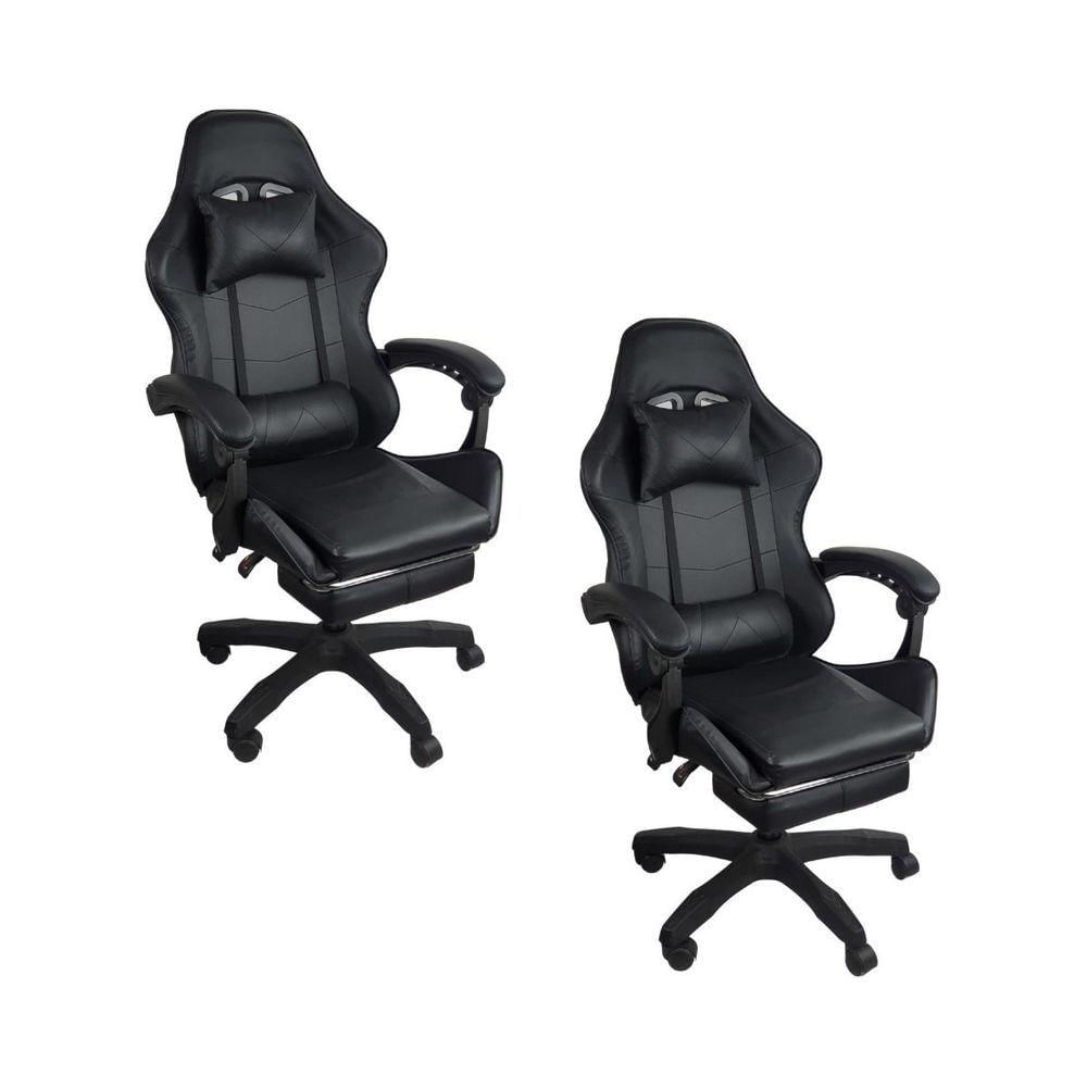 Kit 2 Cadeiras Gamer Stillus Ergonômica Com Apoio Para Os Pés Preto