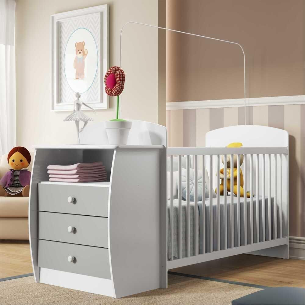 Berço Cômoda Para Colchão 60 X 130 Cm Rafael Multimóveis Fg0516 Branco/cinza