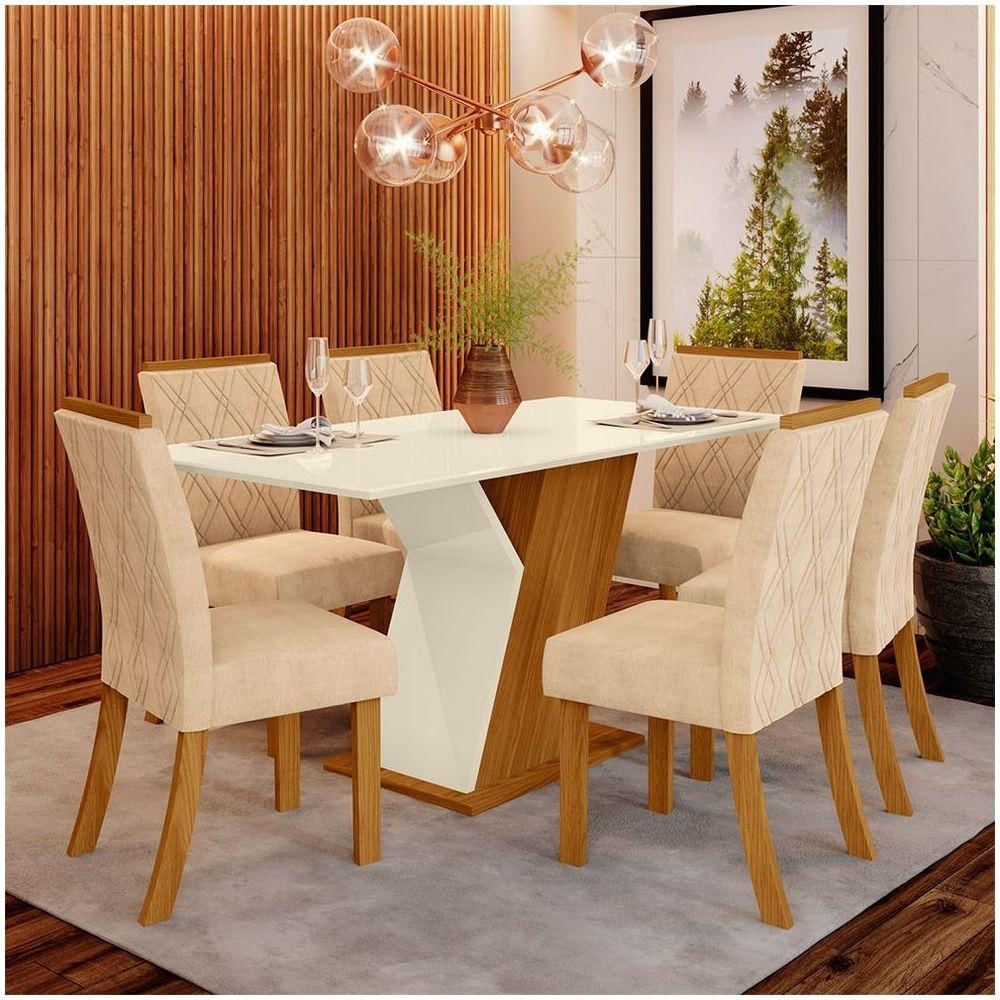 Conjunto Sala De Jantar Mesa 160cm 6Cadeiras Lupita Casa 812