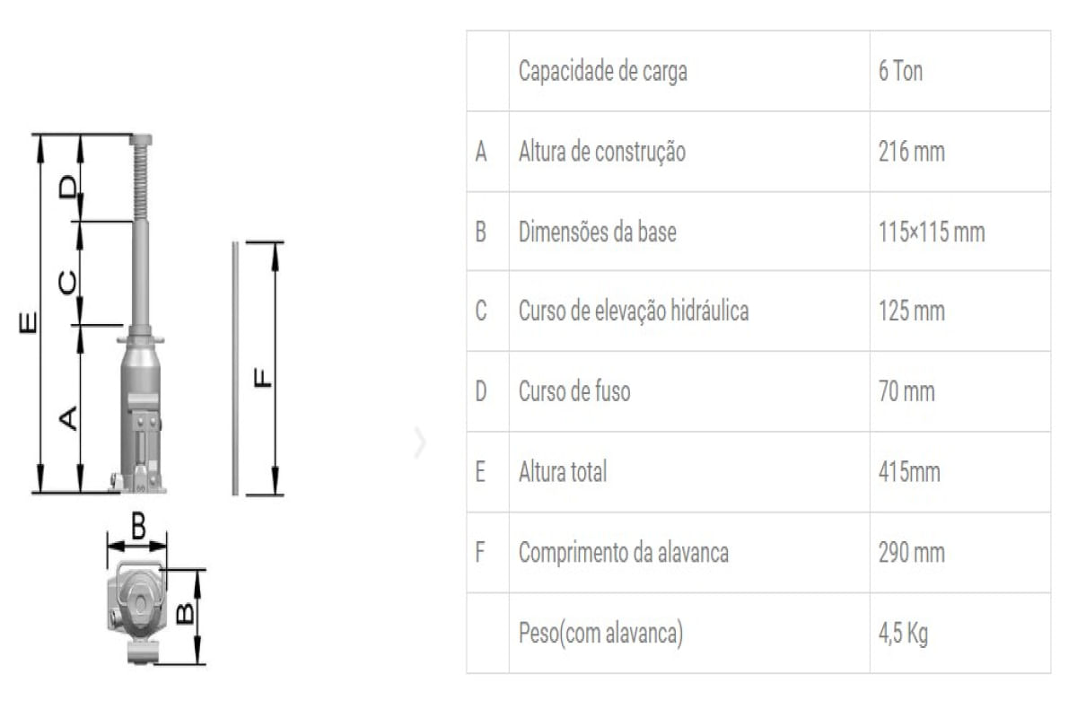 Macaco Hidráulico Tipo Garrafa 6700 – CJ6 Bovenau