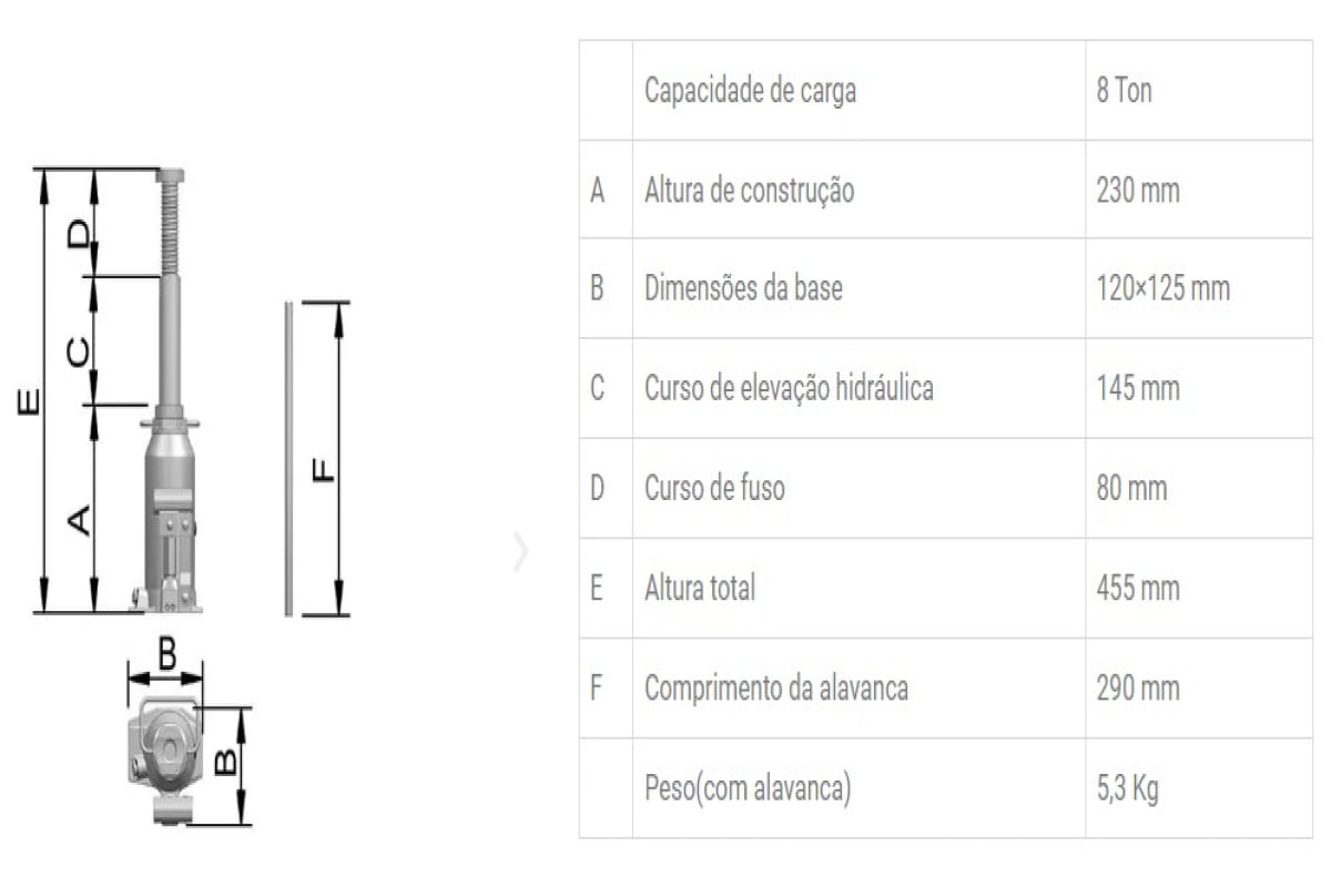 Macaco Hidráulico Tipo Garrafa 8700 – CJ8 Bovenau