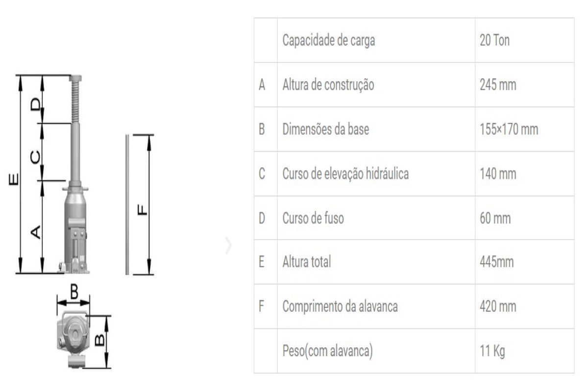 Macaco Hidráulico Tipo Garrafa 20700 – CJ20 Bovenau