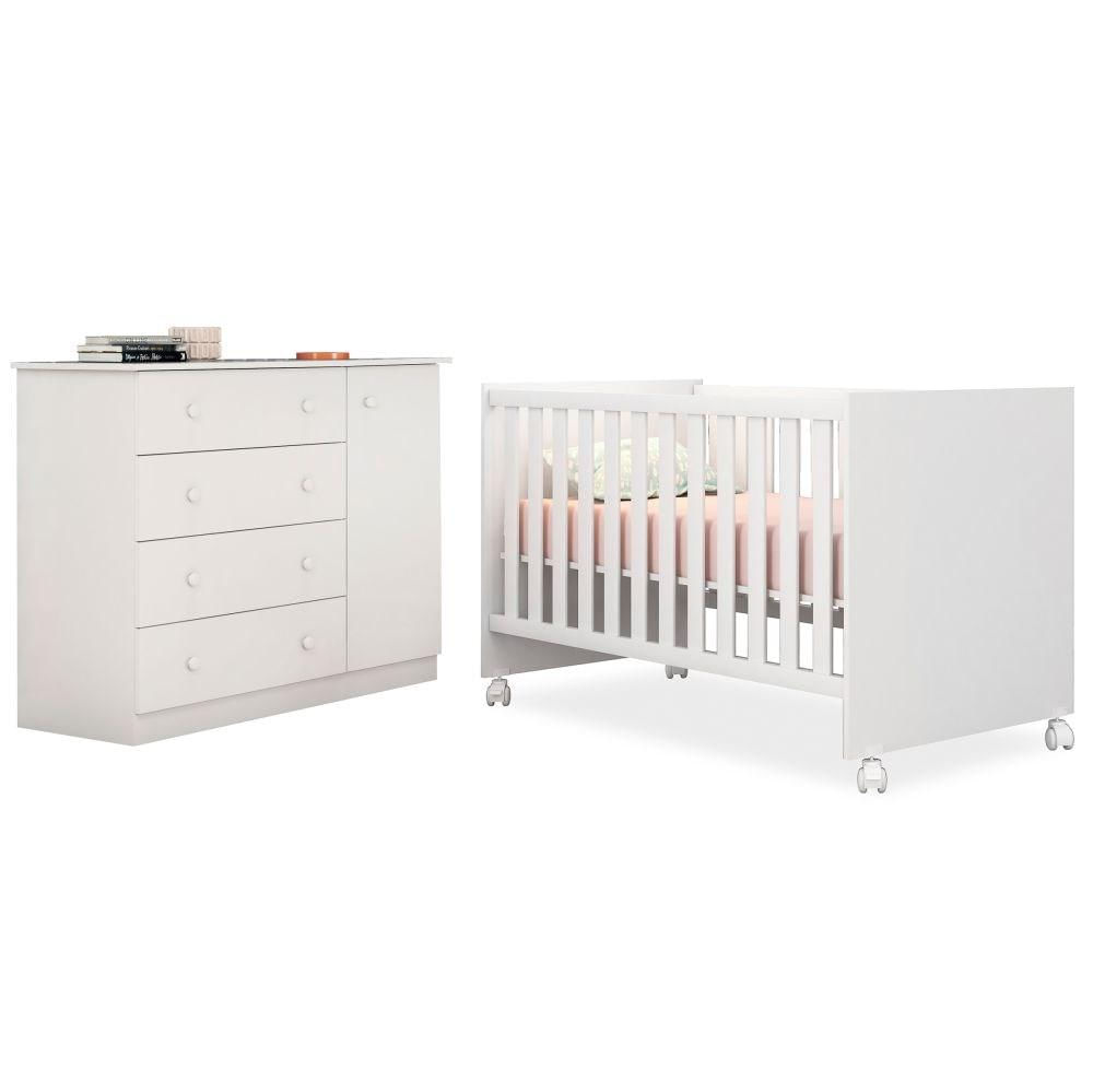 Quarto de Bebê Cômoda Helena e Berço Doce Sonho Branco - Phoenix