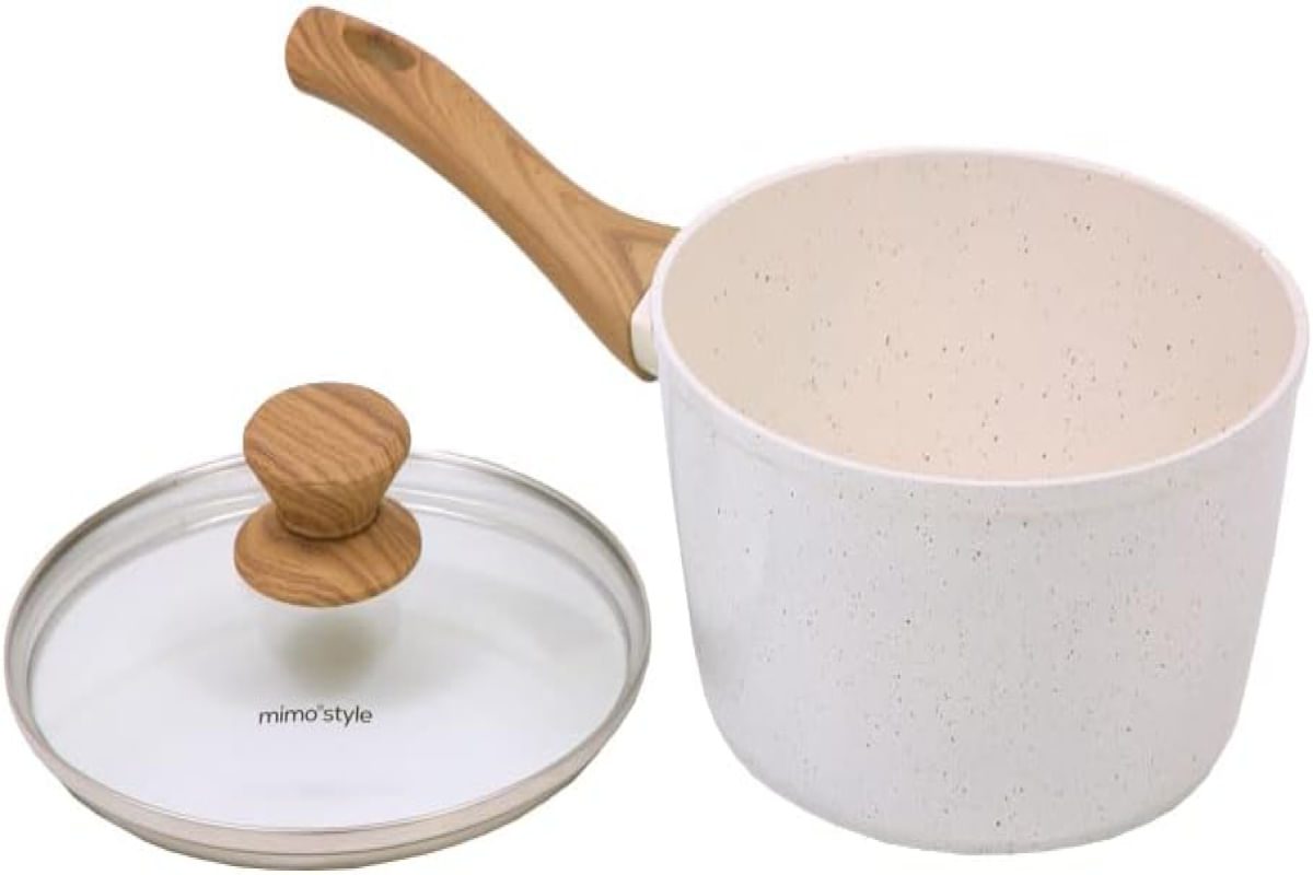 Panela Aluminio Cerâmica Antiaderente 20cm Mimo Style Linha Cook Vanilla Com Fundo Triplo Indução 2,25 Litros Com Tampa De Vidro