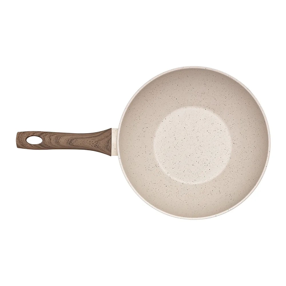 Frigideira Wok Panela Cerâmica Indução Antiaderente 28cm Mimo Style Linha Mármol Cook 4,15 Litros Para Yakisoba Com Tampa De Vidro