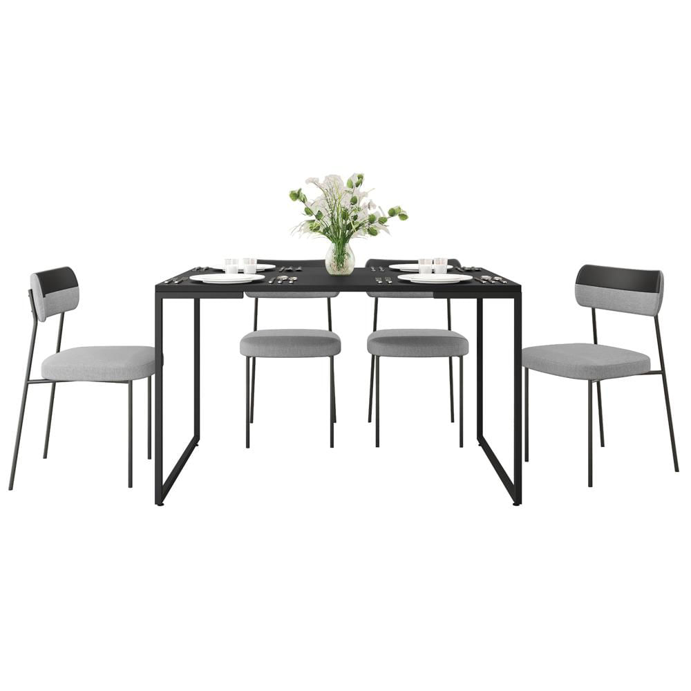 Sala de Jantar Mesa Indy 160cm 4 Cadeiras Milli F02 Cinza/Preto - Mpozenato