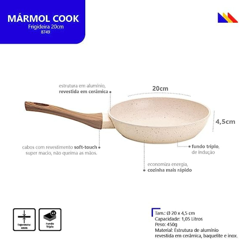 Frigideira Cerâmica Antiaderente 20cm Mimo Style Linha Marmol Cook Para Fogão Indução Panela De Aluminio Para Ovo Omeleteira