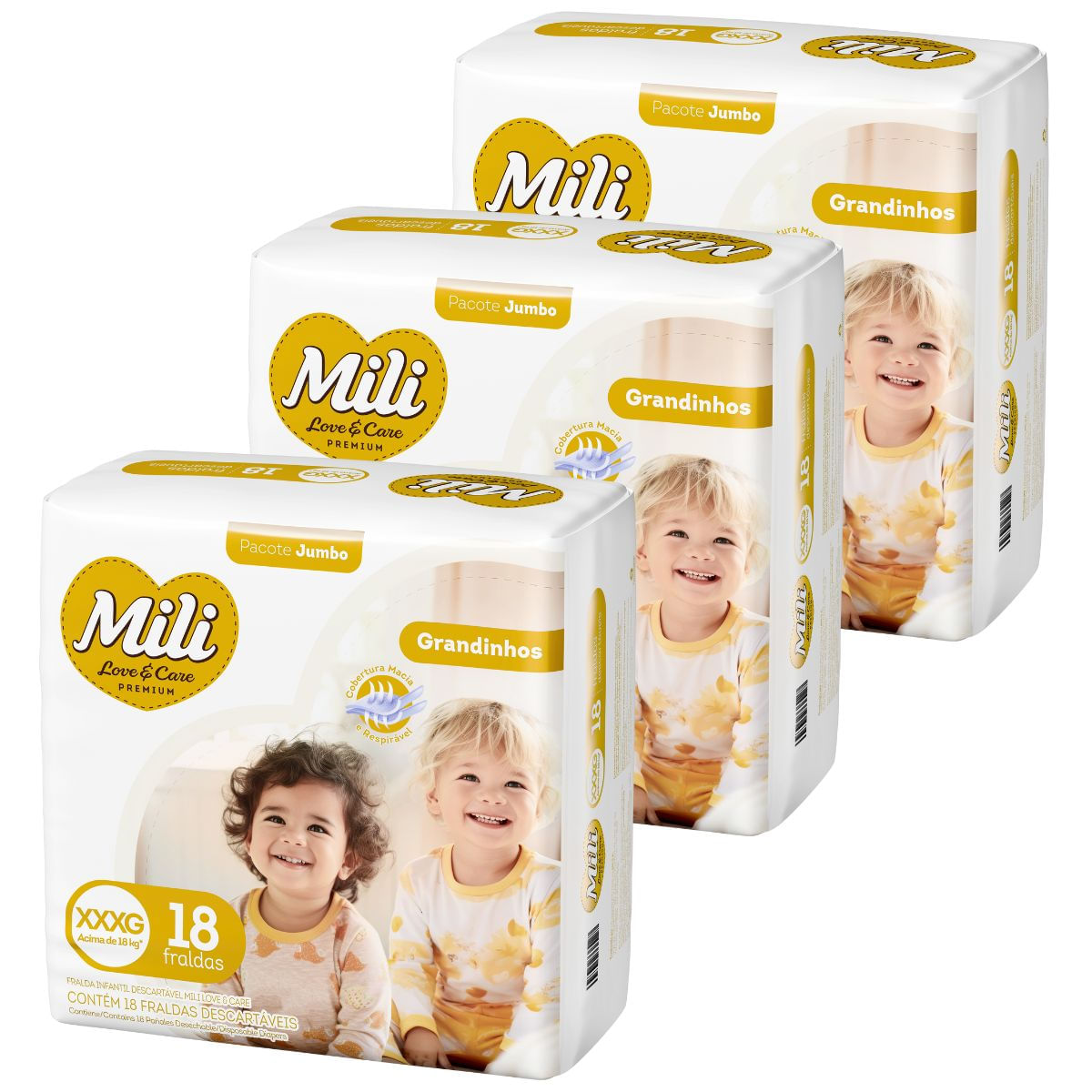 Fralda Descartável Mili Love & Care 3 Pacotes c/ 18 (total: 54 fraldas)  Tam: XXXG - Grandinho