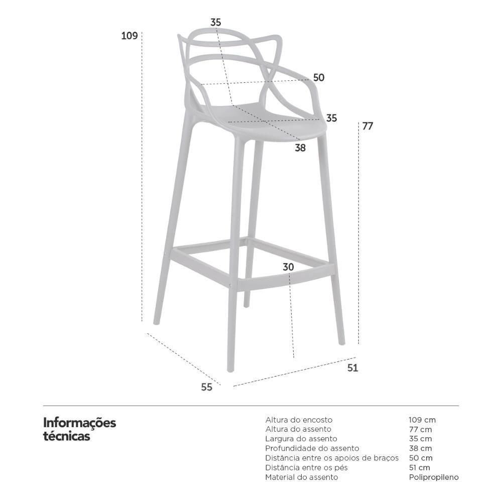 Kit 3 Banquetas Altas Masters Allegra 76 Cm Cinza Escuro