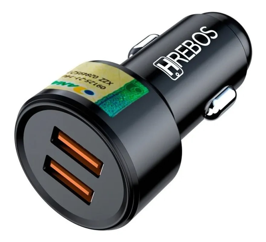 Carregador Veicular Para Celular Hrebos Turbo Power 3.4A Dual USB Carga Rápida