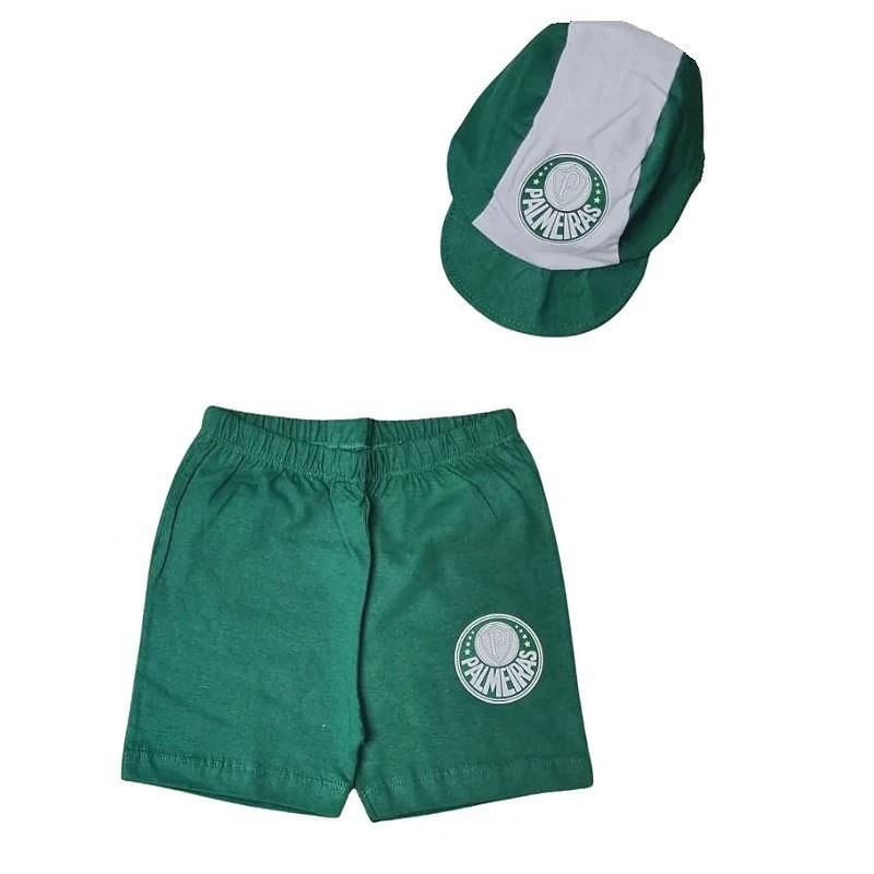 Kit Bebê Palmeiras Com Shorts e Boné Oficial P