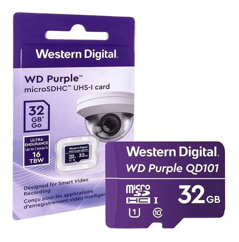 Cartão de Memória Micro sd 32GB Intelbras Cameras Segurança 16TBW Wd Purple Alto Desempenho