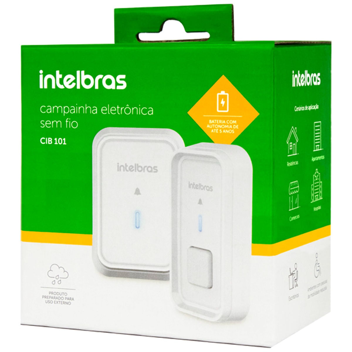 Campainha Residencial Wireless Eletrônica Sem Fio Intelbras CIB 101 Branco